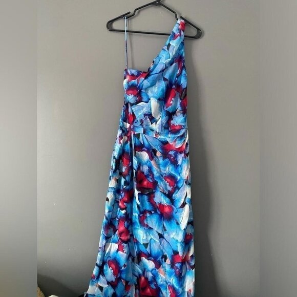 Cynthia Steffe Silk Maxi Dress 6 One Shoulder Floral Gown Formal - Picture 2 of 12